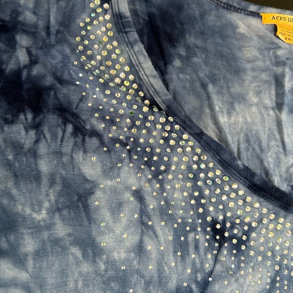 Aces Design Women’s XXL Blue Tie Dye Sequin V Neck Top Stretch Hippie Bohemian - Picture 2 of 11